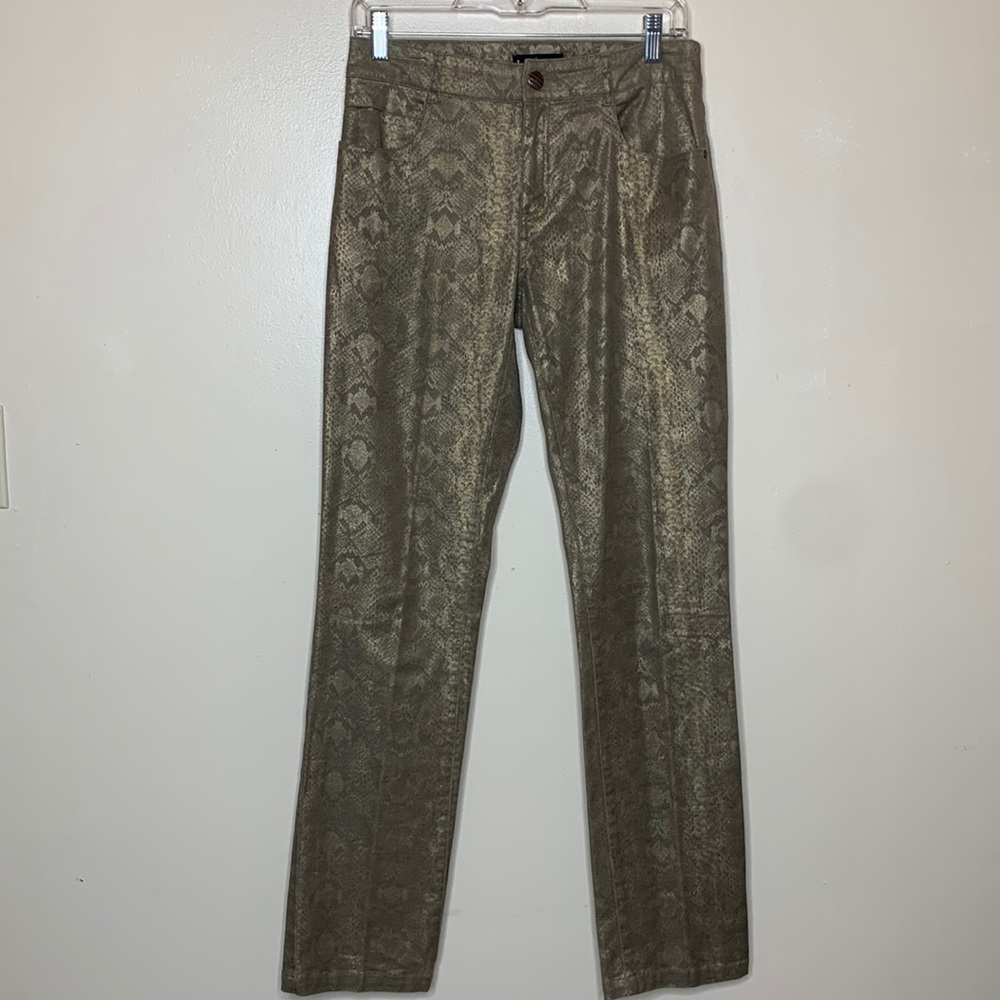 TRIBAL Jeans Tan Gold Snake Skin Print Straight Leg Coated Straight Leg 2